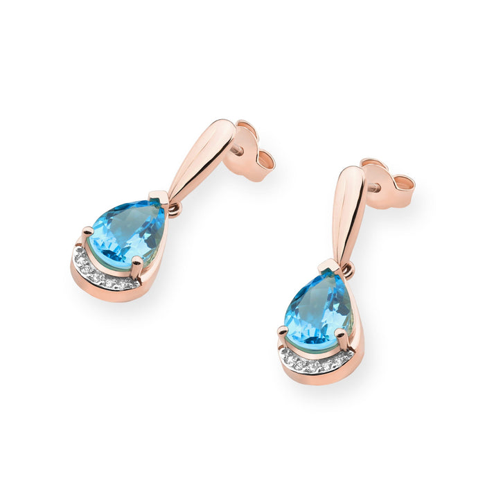 Cercei Aur 14K cu Topaz Albastru 2.80 ct si Diamante Naturale Naturale 0.05 ct