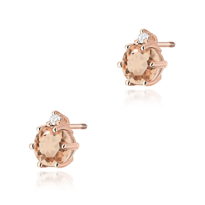 Cercei Aur 14K Cu Morganit 2 x 0.40ct și Diamante K0076