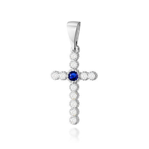 Pandantiv Cruce Aur 14K cu Safir 0.15 ct si Diamante Naturale