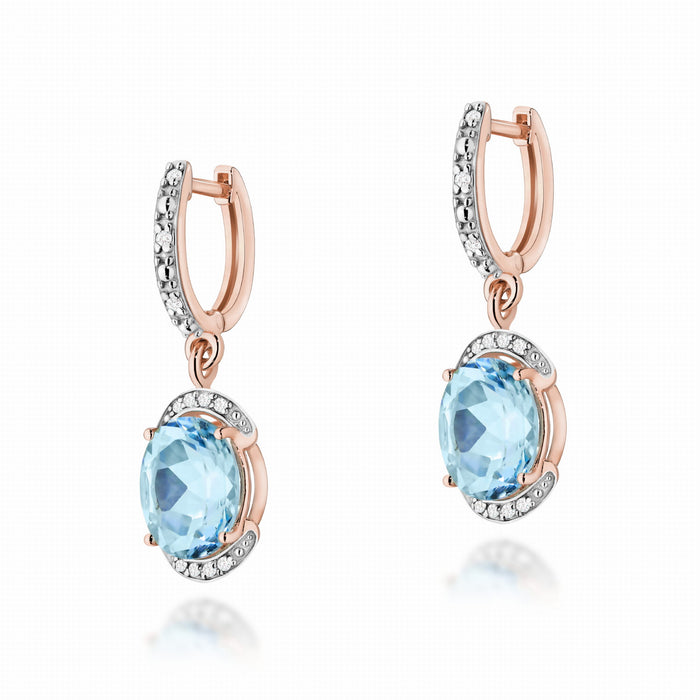 Cercei Aur 14K cu Topaz 6.00 ct si Diamant 0.13 ct - Roz