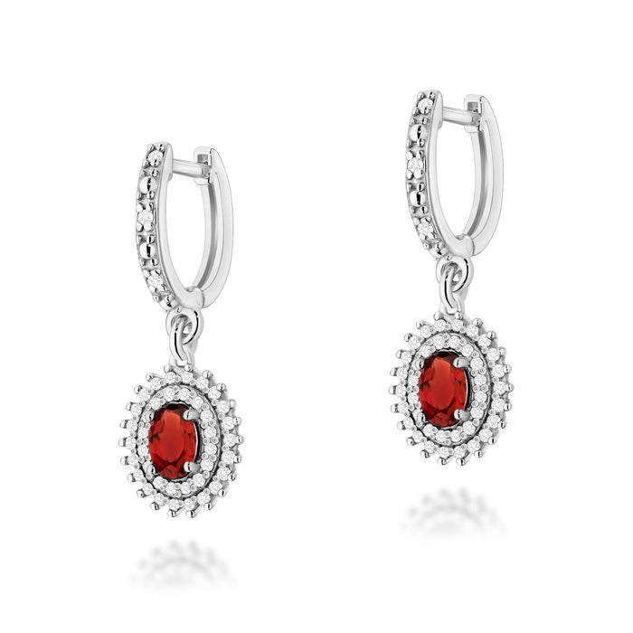 Cercei Aur 14k cu Garnet 1.00 ct si Diamante Naturale Naturale 0.44 ct