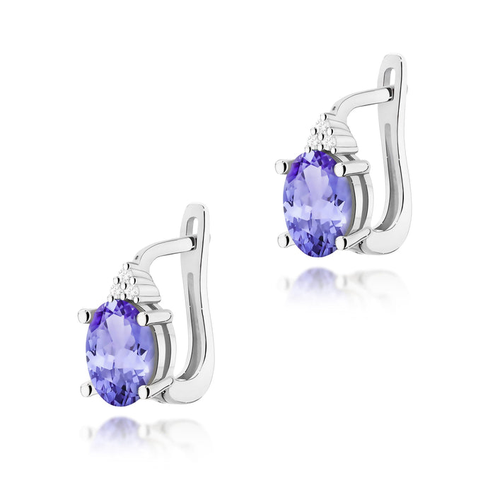 Cercei Aur 14K cu Tanzanit 1.40 ct si Diamante Naturale Naturale 0.05 ct