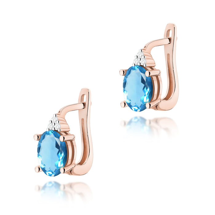 Cercei Aur 14K cu Topaz Albastru 1.80 ct si Diamante Naturale Naturale 0.05 ct