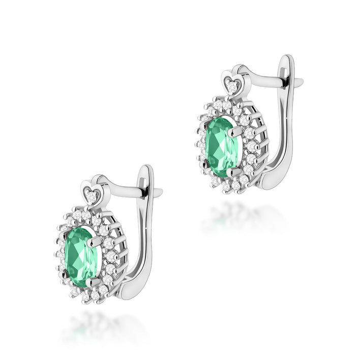 Cercei Aur 14K cu Smarald 0.80 ct si Diamante Naturale Naturale 0.19 ct