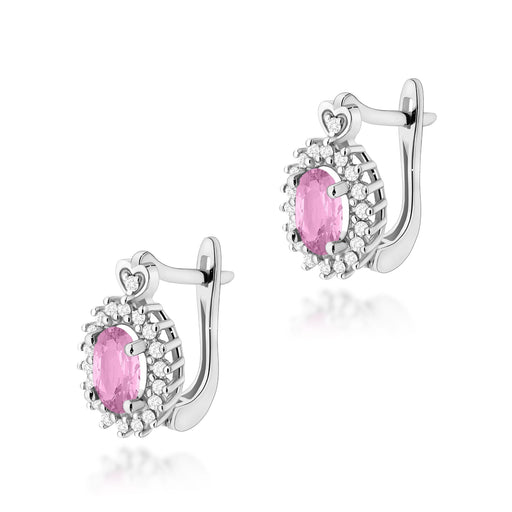 Cercei Aur 14K cu Pink Sapphire 0.45 ct si Diamante Naturale 0.19 ct