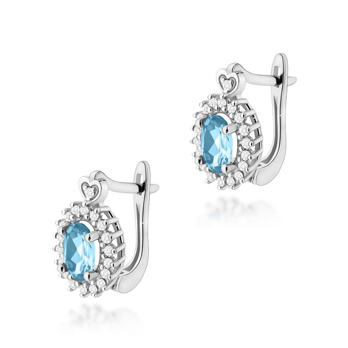 Cercei Aur 14K cu Topaz Albastru 1.00 ct si Diamante Naturale Naturale 0.19 ct