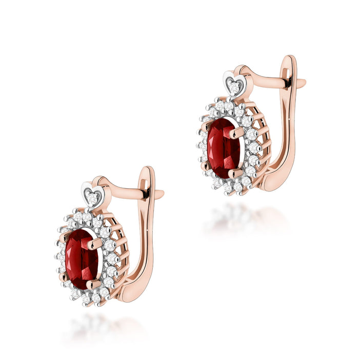 Cercei Aur 14K cu Garnet 1.00 ct si Diamante Naturale Naturale 0.19 ct