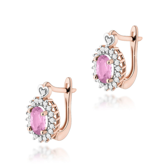 Cercei Aur 14K cu Safir Roz 0.90 ct si Diamante Naturale Naturale 0.19 ct