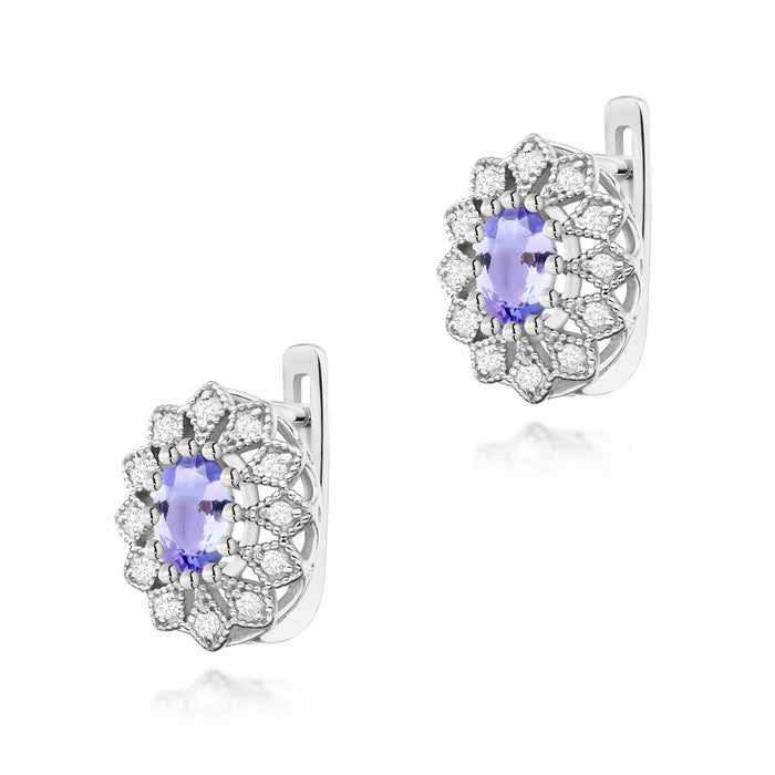 Cercei Aur 14K cu Tanzanit 0.80 ct si Diamante Naturale Naturale 0.20 ct