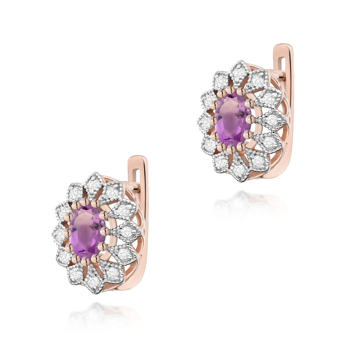 Cercei Aur 14K cu Ametist 0.80 ct si Diamante Naturale Naturale 0.20 ct