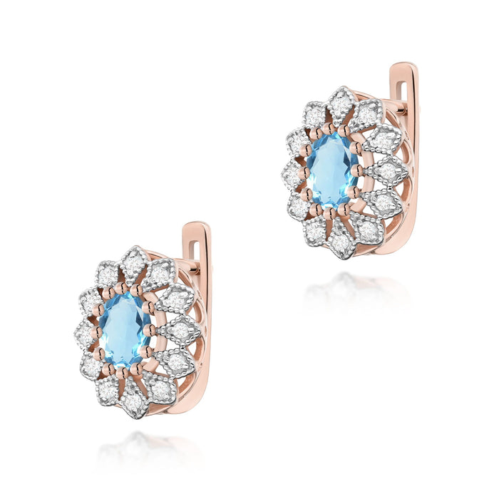 Cercei Aur 14K cu Topaz Albastru 1.00 ct si Diamante Naturale Naturale 0.20 ct