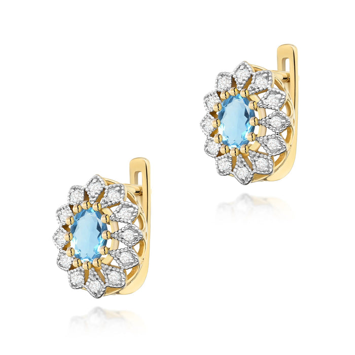 Cercei Aur 14K cu Topaz Albastru 1.00 ct si Diamante Naturale Naturale 0.20 ct