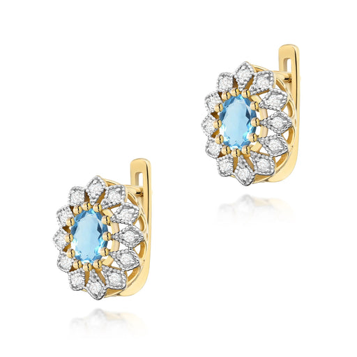 Cercei Aur 14K cu Topaz Albastru 1.00 ct si Diamante Naturale Naturale 0.20 ct