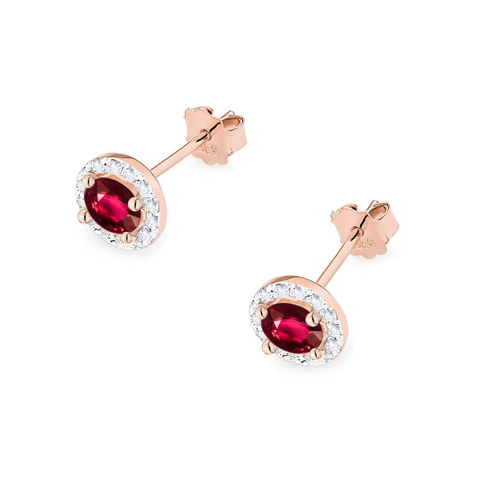 Cercei Aur 14K cu Rubin 1.20 ct si Diamante Naturale 0.24 ct