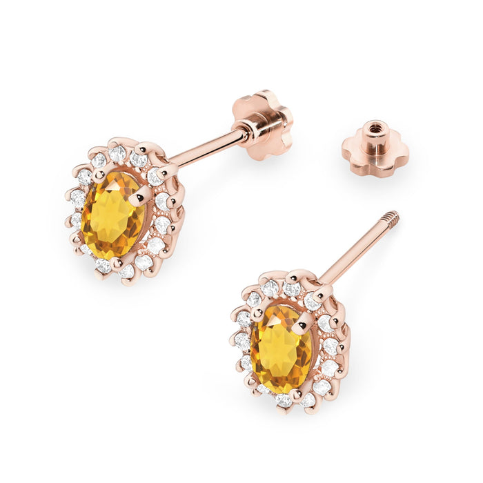 Cercei Aur 14k cu Citrin 1.20 ct si Diamante Naturale Naturale 0.20 ct