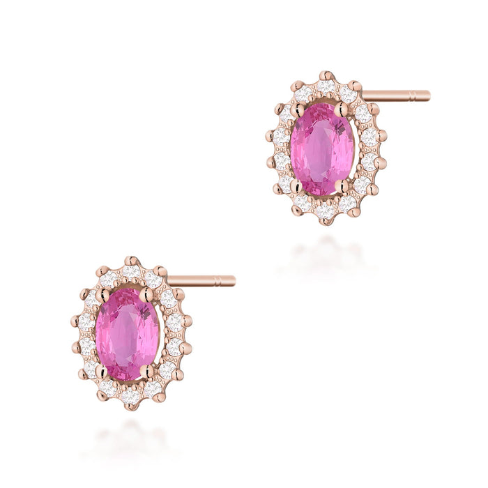 Cercei Aur 14K cu Pink Sapphire 0.50 ct si Diamante Naturale 0.24 ct