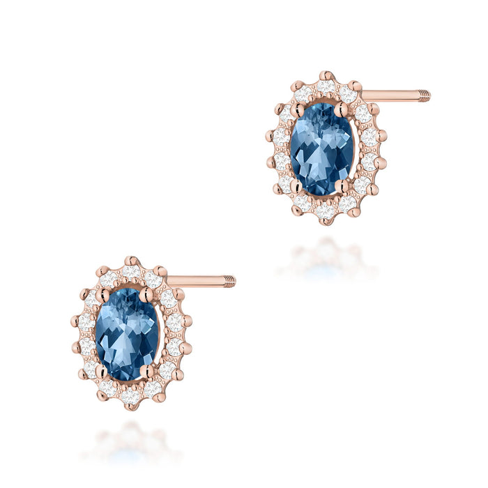 Cercei Aur 14K cu Topaz London Blue 0.50 ct si Diamante Naturale 0.24 ct Filet cu Protectie