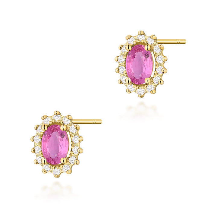 Cercei Aur 14K cu Pink Sapphire 0.50 ct si Diamante Naturale 0.24 ct