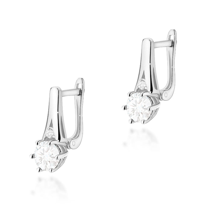 Cercei Aur 14k cu Safir Alb 1.20 ct si Diamante Naturale Naturale 0.03 ct