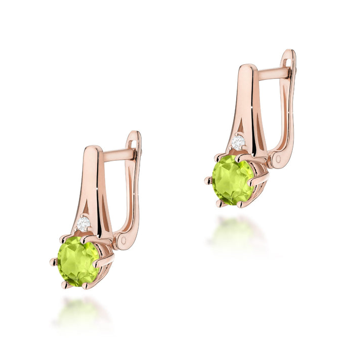 Cercei Aur 14k cu Peridot 1.20 ct si Diamante Naturale Naturale 0.03 ct