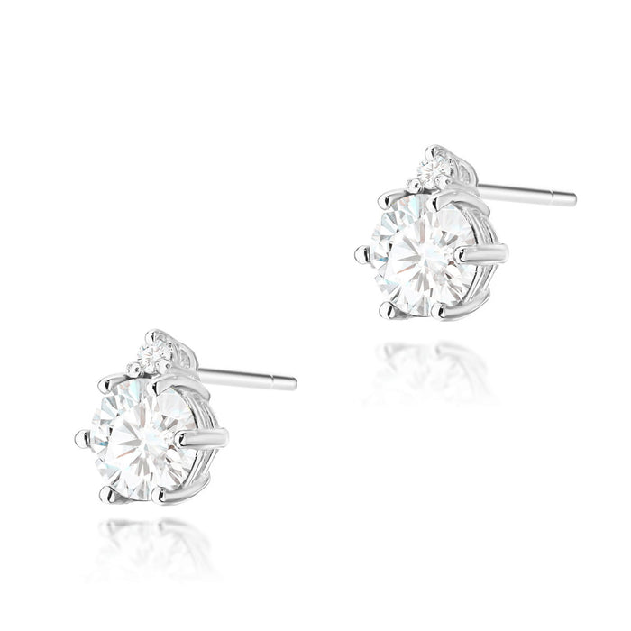 Cercei Aur 14K cu Safir Alb 1.20 ct si Diamant Natural 0.03 ct.