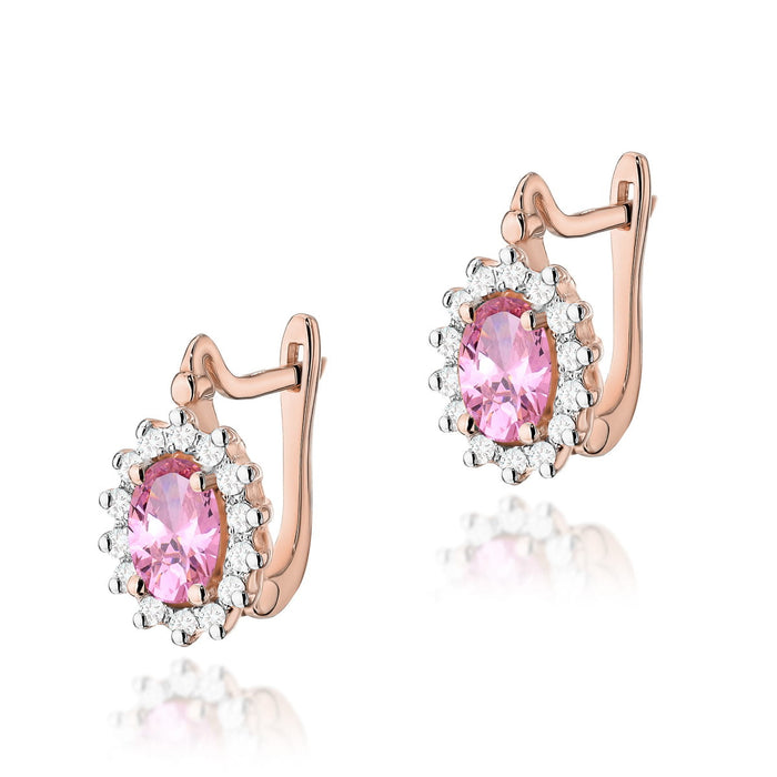 Cercei Aur 14K cu Topaz Roz 1.00 ct si Diamante Naturale 0.24 ct.