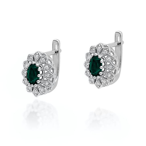 Cercei Aur 14K cu Smarald 0.40 ct si Diamante Naturale 0.21 ct