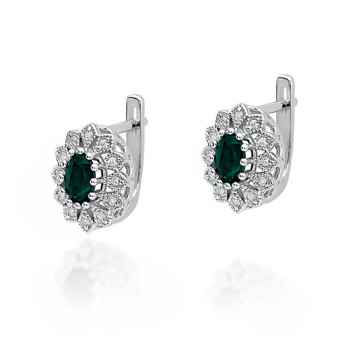 Cercei Aur 14K cu Smarald 0.80 ct si Diamante Naturale Naturale 0.20 ct