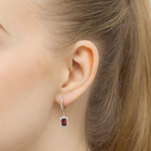 Cercei Aur 14K cu Garnet 1.40 ct si Diamante Naturale 0.34 ct.
