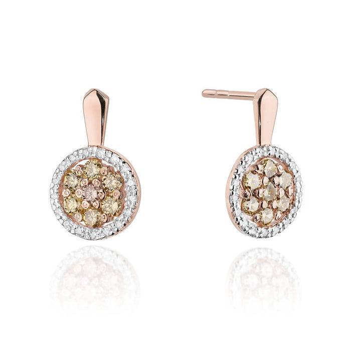 Cercei Aur 14K cu Diamante Naturale Maro 0.70 ct si Diamant Alb 0.17 ct