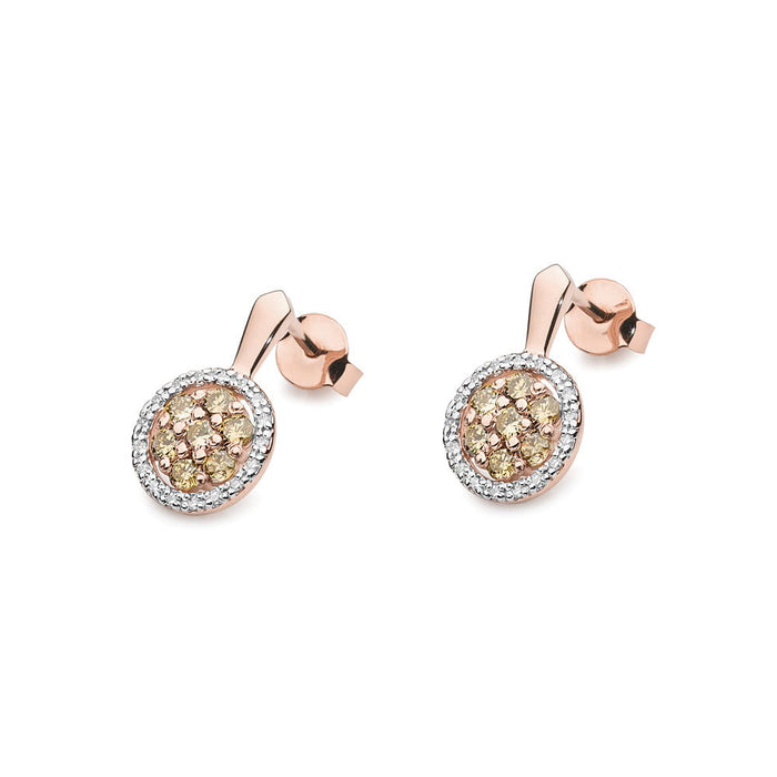 Cercei Aur 14K cu Diamante Naturale Maro 0.70 ct si Diamant Alb 0.17 ct