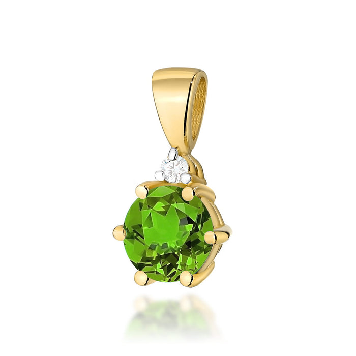Pandantiv Aur 14K cu Peridot 0.60 ct si Diamant Natural 0.01 ct