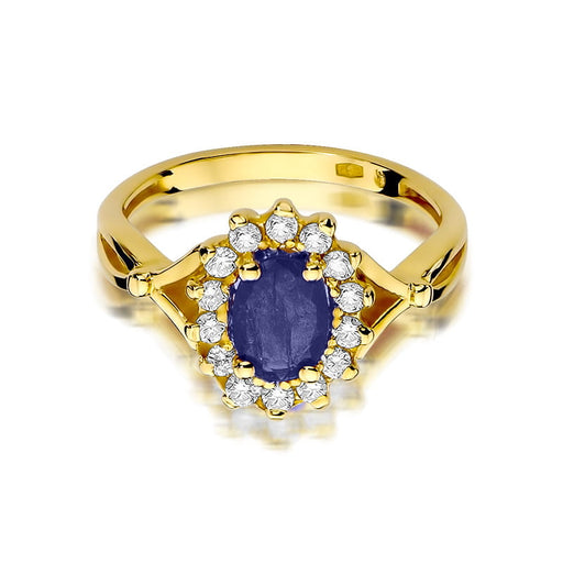 Inel Aur 14K cu Safir 0.90 ct si Diamante Naturale 0.28 ct