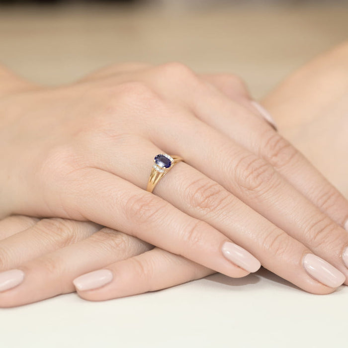 Inel Aur 14K cu Safir 0.70 ct si Diamante Naturale 0.05 ct