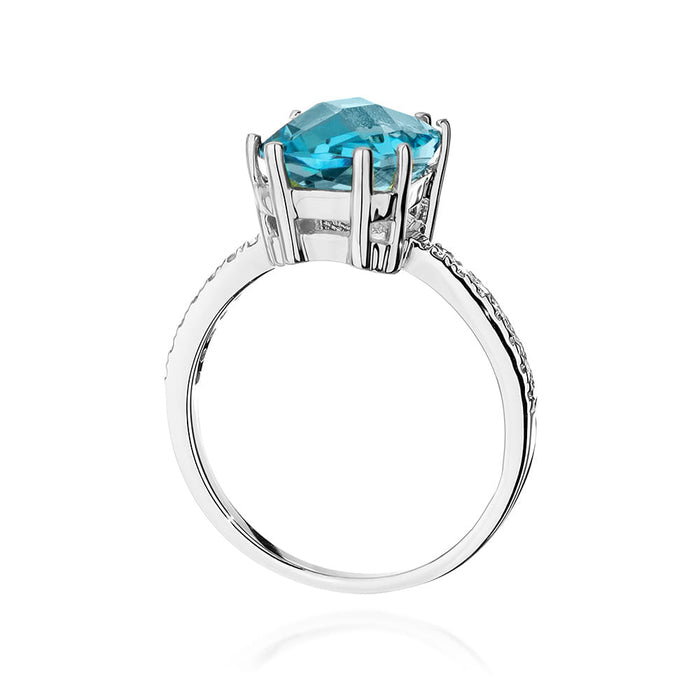 Inel Aur 14K cu Topaz Swiss 3.00 ct si Diamante Naturale 0.07 ct