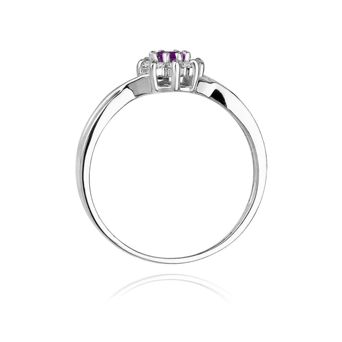 Inel Aur 14k cu Ametist 0.10 ct si Diamante Naturale Laterale de 0.116 ct