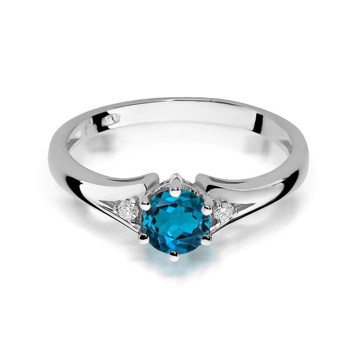 Inel Aur 14K cu Topaz London Blue 0.50 ct si Diamante Naturale