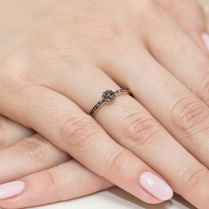 Inel Aur 14k cu Diamante Naturale Negre 0.09 ct