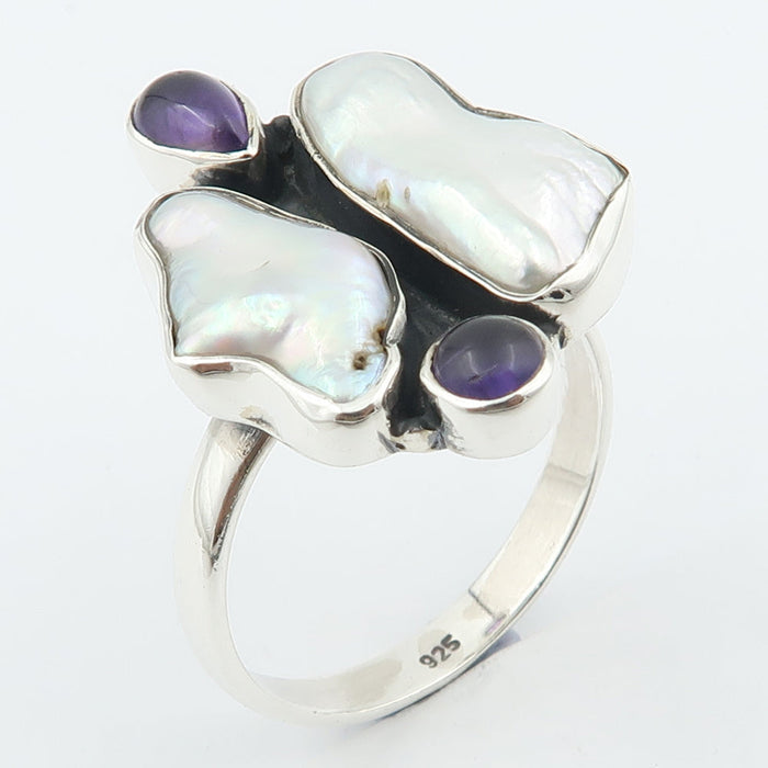 Inel Argint 925 cu Perla si Ametist