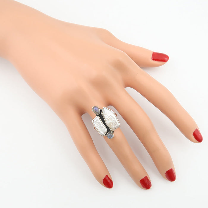 Inel Argint 925 cu Perla si Labradorit