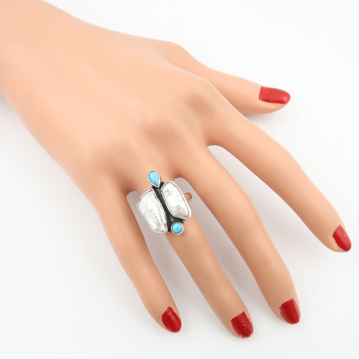 Inel Argint 925 cu Perla si Turcoaz