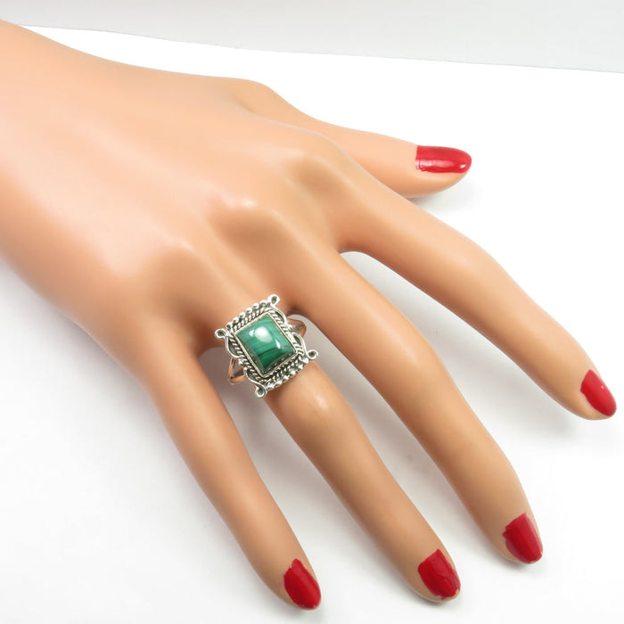 Inel Argint 925 cu Malachit Cabochon