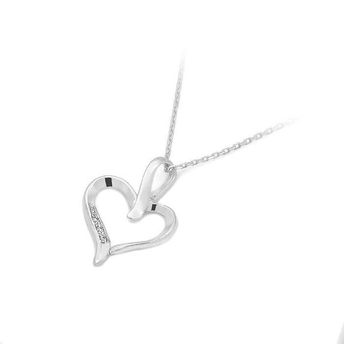 Pandantiv Inima Aur 14K cu Diamante 0.015 ct - Alb