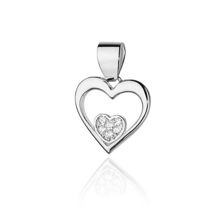 Pandantiv Inima Aur 14k cu Diamante 0.05 ct - Alb