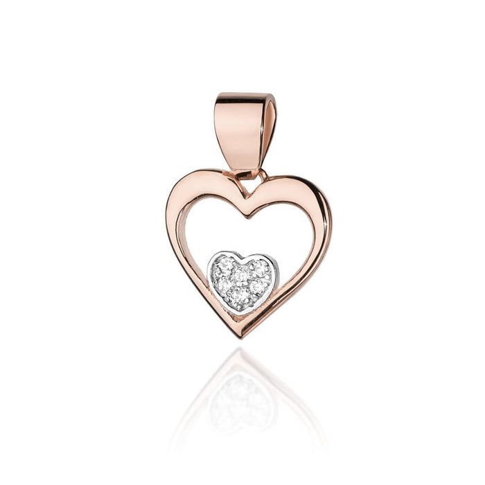 Pandantiv Inima Aur 14k cu Diamante 0.05 ct - Roz