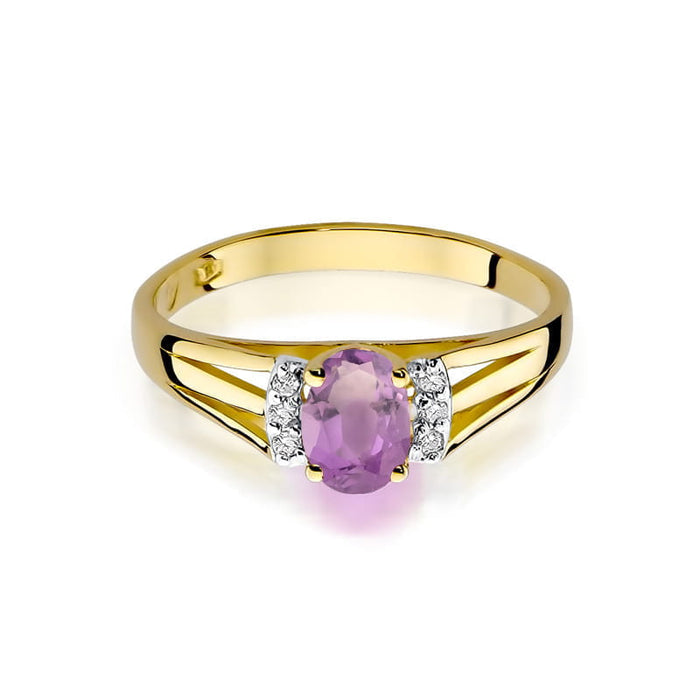 Inel Aur 14K cu Ametist 0.40 ct si Diamante Naturale 0.05 ct