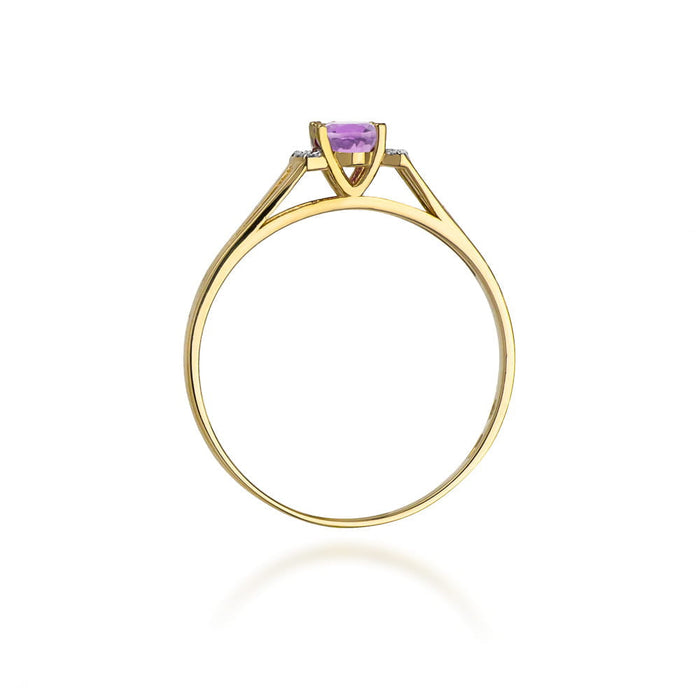 Inel Aur 14K cu Ametist 0.40 ct si Diamante Naturale 0.05 ct