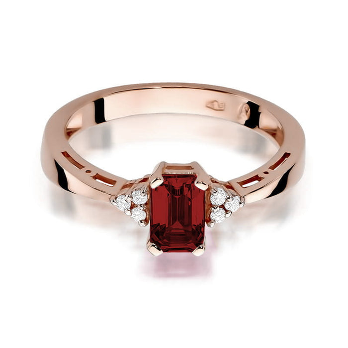 Inel Aur 14k cu Garnet 0.70 ct si Diamante Naturale 0.03 ct