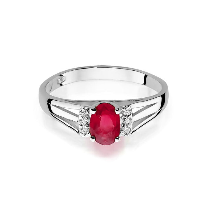 Inel Aur 14K cu Garnet 0.50 ct si Diamante - Alb