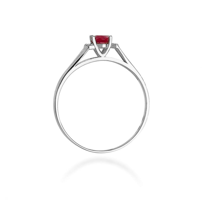 Inel Aur 14K cu Garnet 0.50 ct si Diamante - Alb